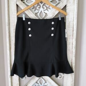 Soho Apparel Preppy Corporatecore Black Ruffle Silver Button Mini Skirt Large